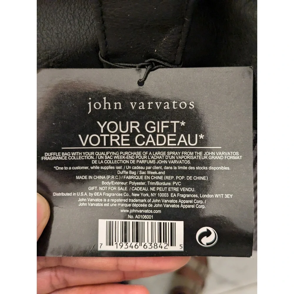 John Varvatos Mono Duffel‎ Bag Men's Striped Black Travel Gym Carry On Gift Bag